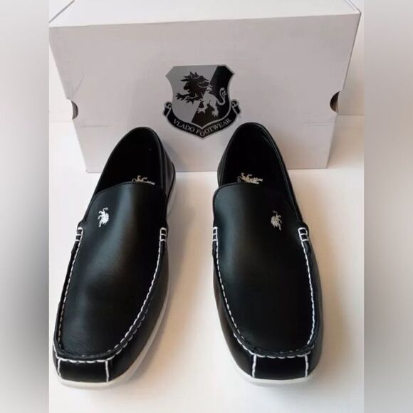 NIB Vlado Footwear Elite Men’s Black Leather Loafer Slip Ons - Size 9.5